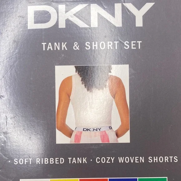 DKNY Ribbed Tank and Woven Shorts in Pink and White - Picture 7 of 8